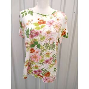 J. Jill Pure Linen Floral Short Sleeve Top Shirt Asymmetrical Large